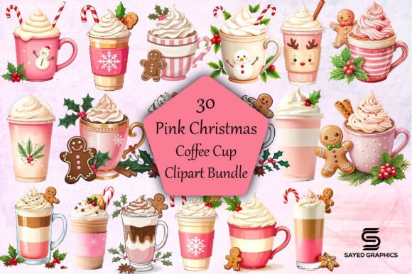 Download Pink Christmas Coffee Cup Clipart Bundle - Premium Bundle