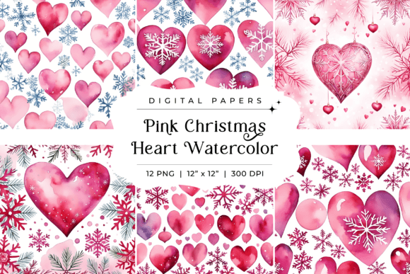 Download Pink Christmas Heart Watercolor Backgrou - Premium Resources