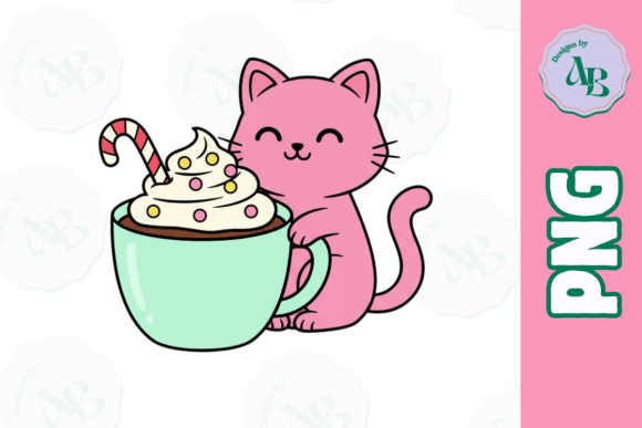 Download Pink Christmas Cat Hot Cocoa PNG - Premium Bundle